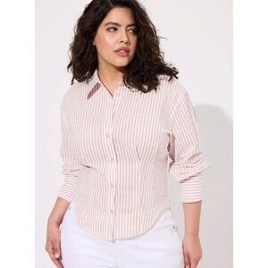 TORRID Cotton Crop Button Up Shirt Size 3X Dusty Rose Striped Smocked Back